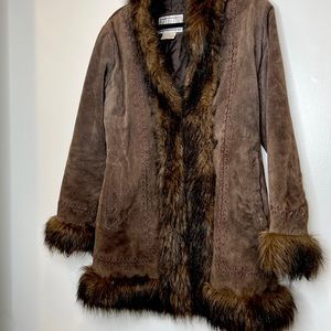 BB Dakota Vintage Suede Leather Jacket with Faux Fur Accents